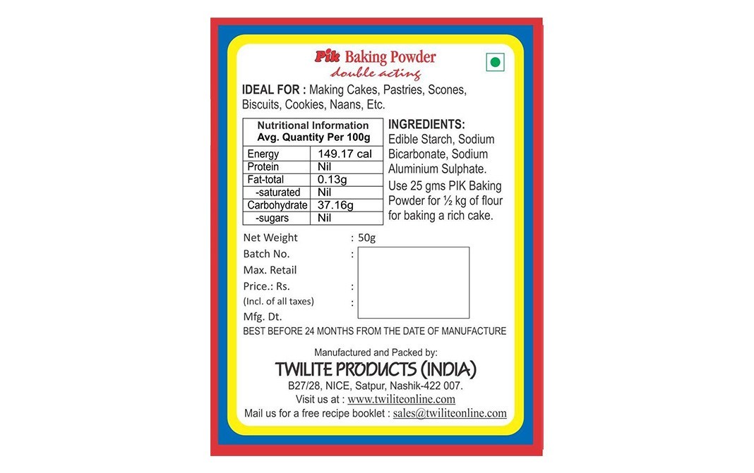 Pik Double Acting Baking Powder   Box  50 grams